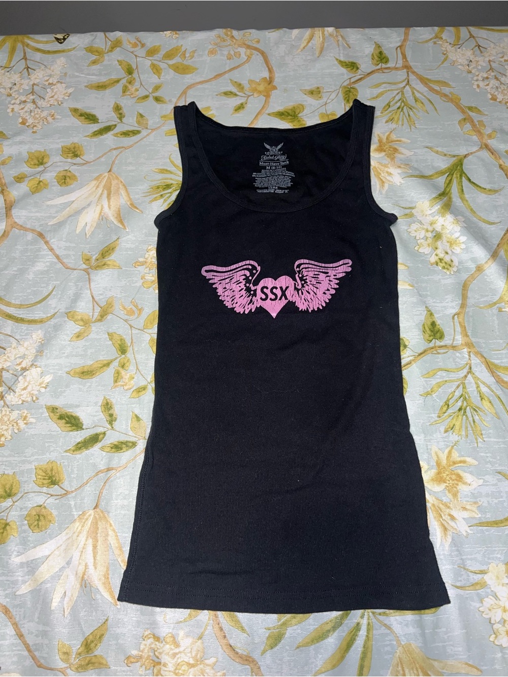 Faded Glory Black Tank with Pink Winged Heart SSX Graphic